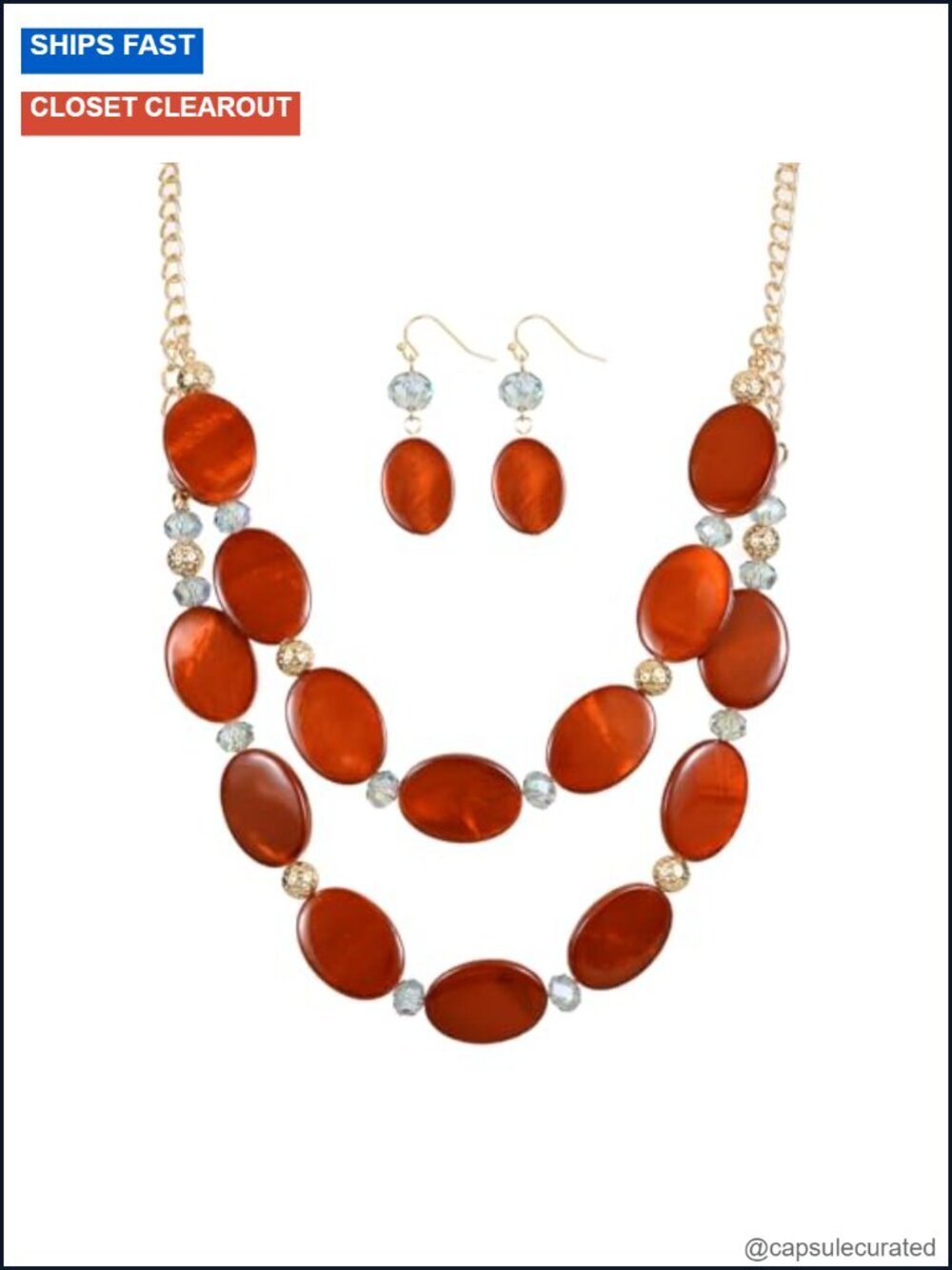 2-Layer Chunky Beaded Shell Necklace and Earring Set